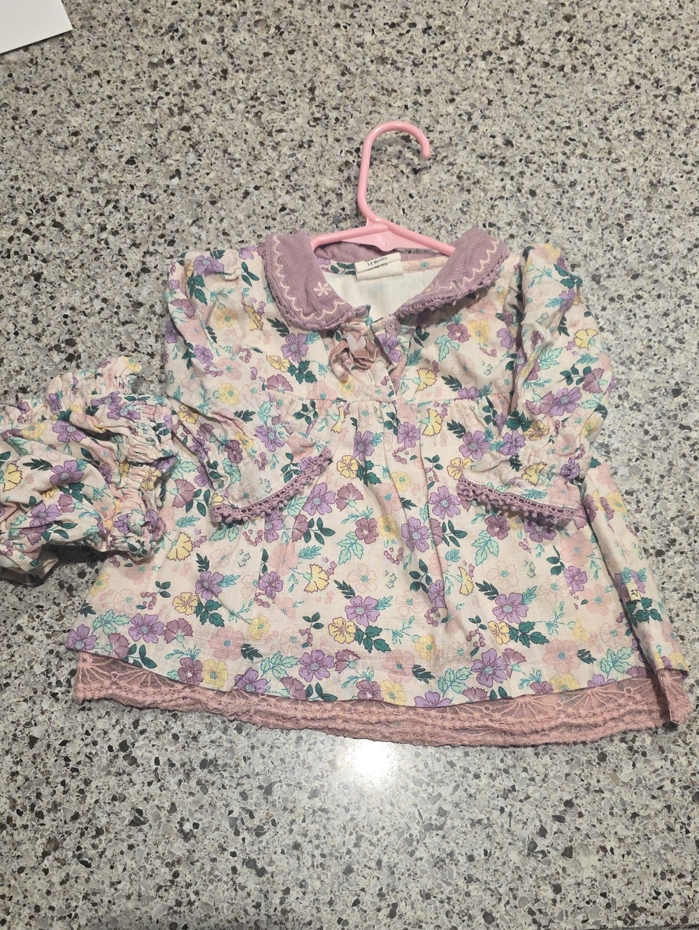 Girls Lavender Floral Peasant Top with Lace Trim